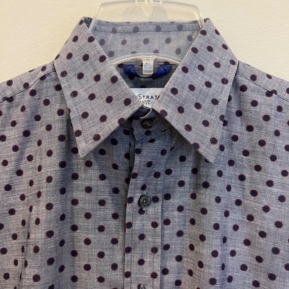 Teddy Stratford Dress Shirt Mens 35 36 Small Polka Dot Cotton Long Sleeve Zipper